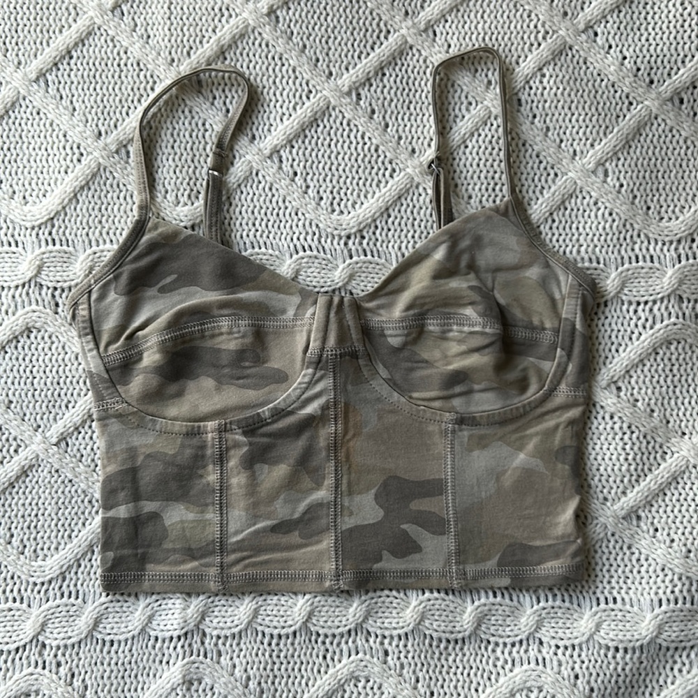 Garage Bustier Cropped Tank Top with Camo Print